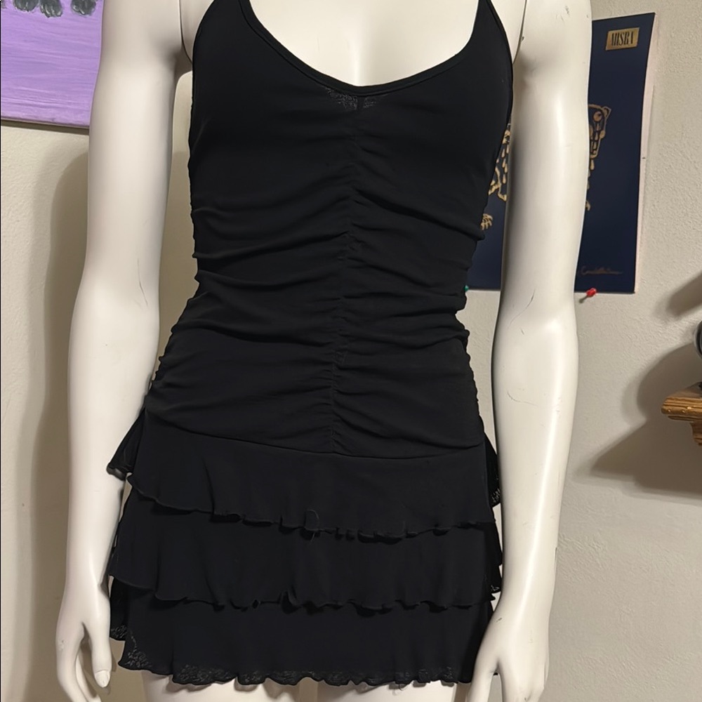 Black Ruched Mini Dress - Picture 2 of 4